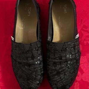 TOMS Black Sequin Slip-On Shoes